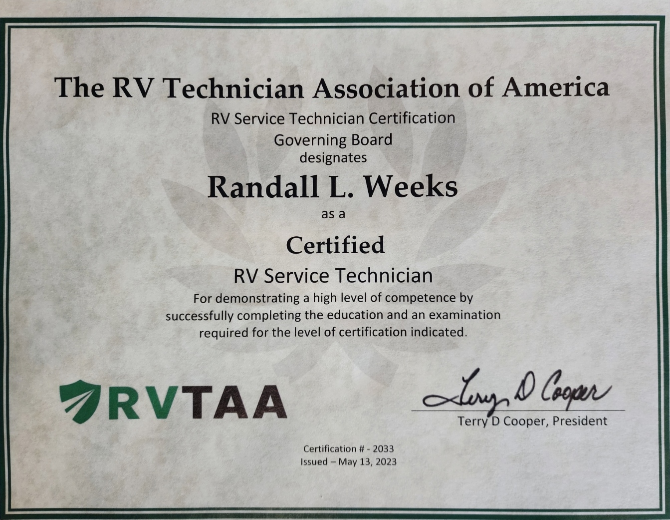 NRVTA certified