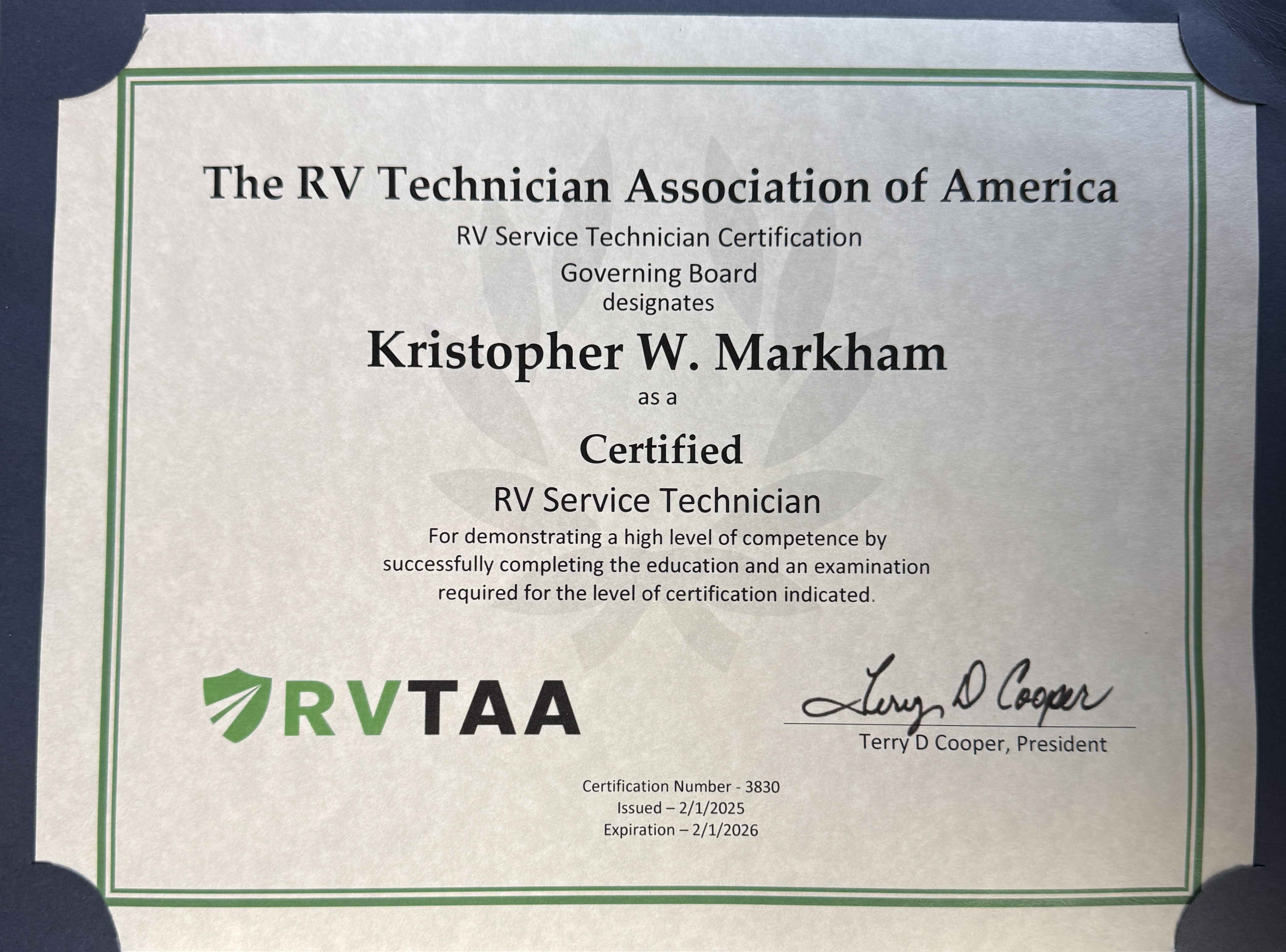 NRVTA certified