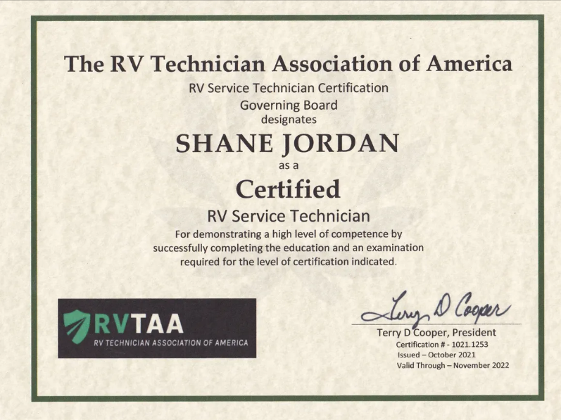 NRVTA / RVTAA certified