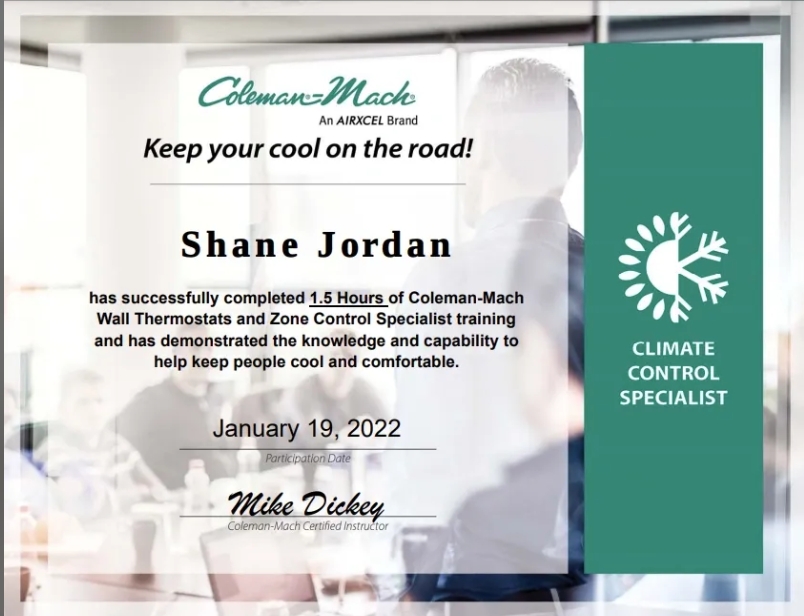Coleman Mach Wall Thermostats and Zone Control Specialist Training
