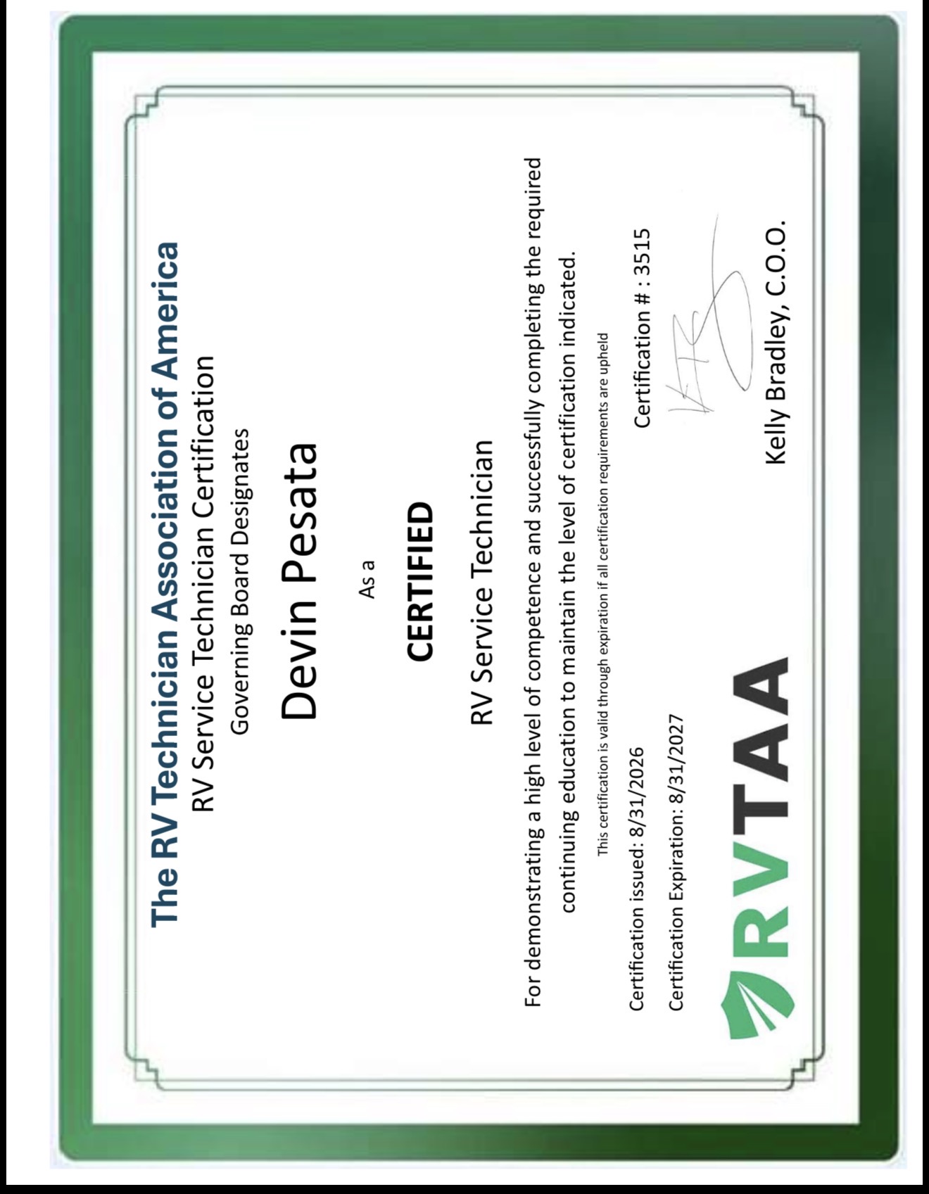 NRVTA certified