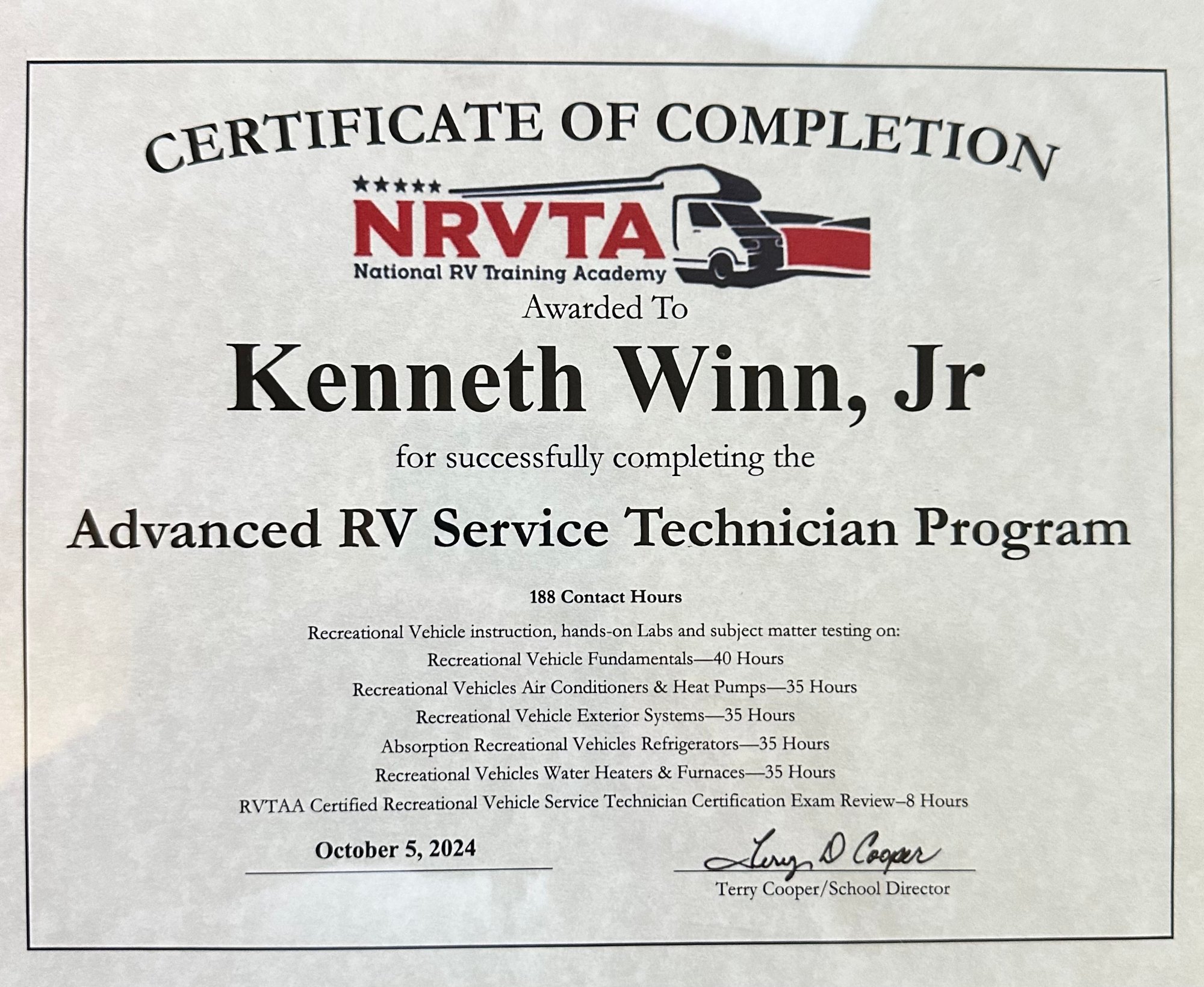 NRVTA / RVTAA certified