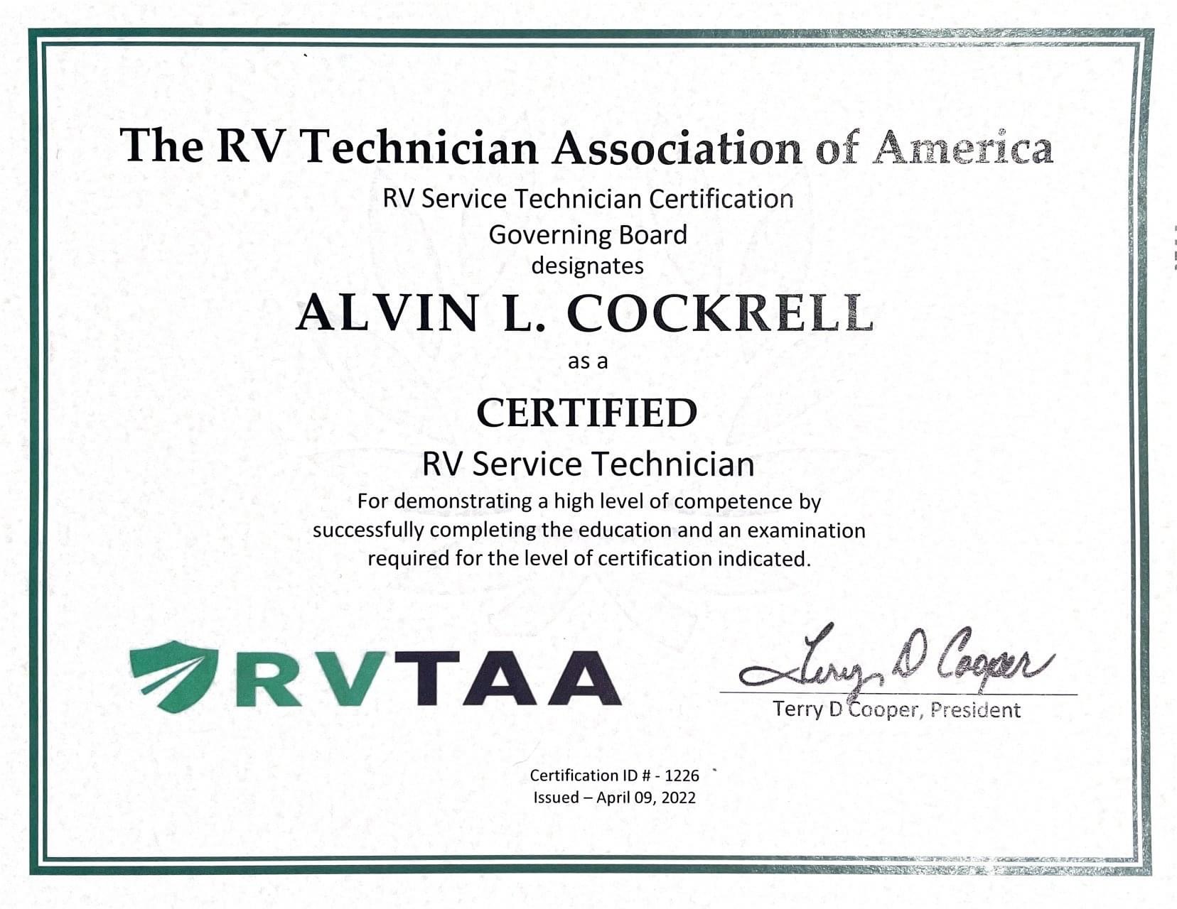 NRVTA / RVTAA certified