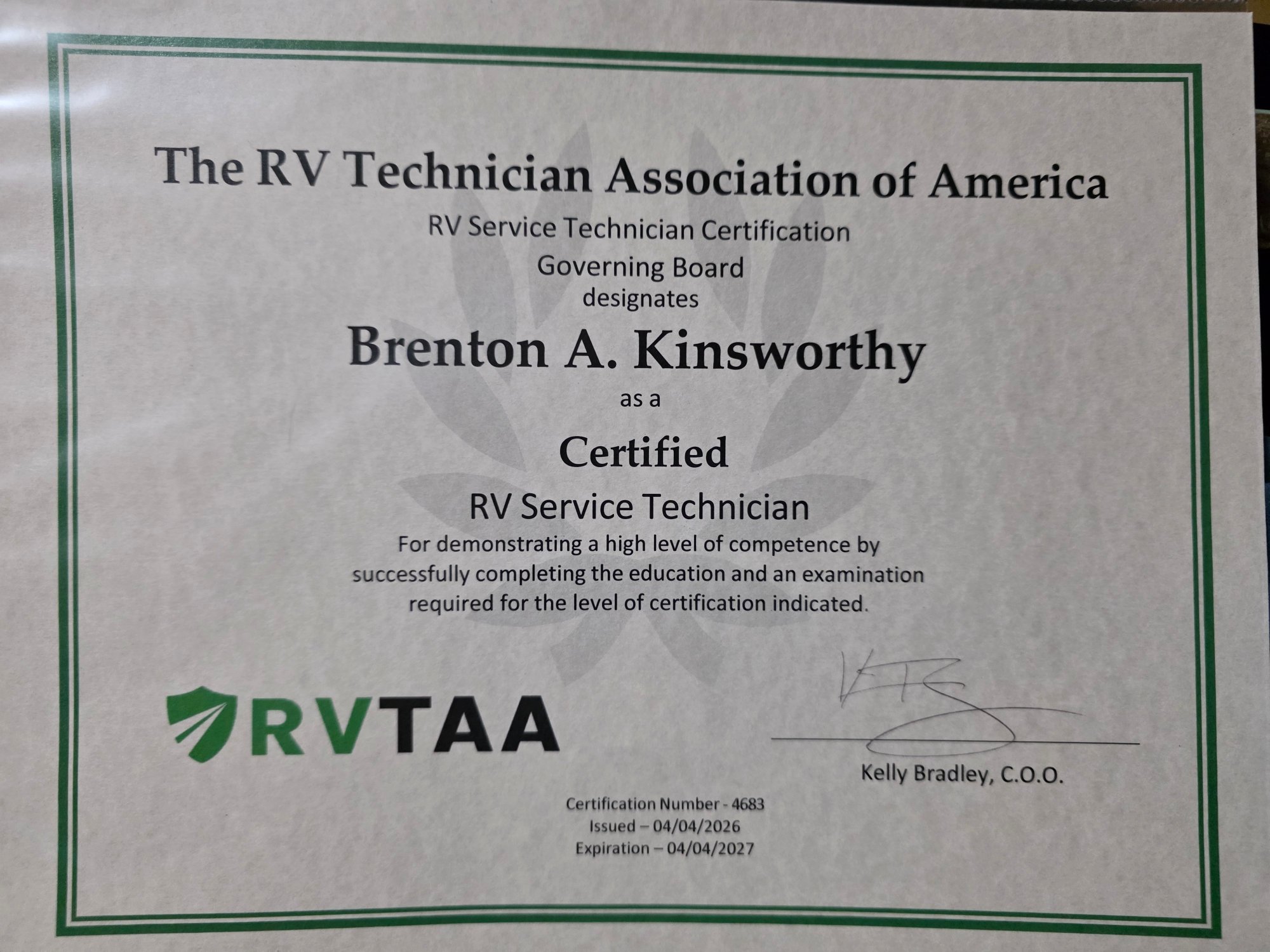 NRVTA / RVTAA certified