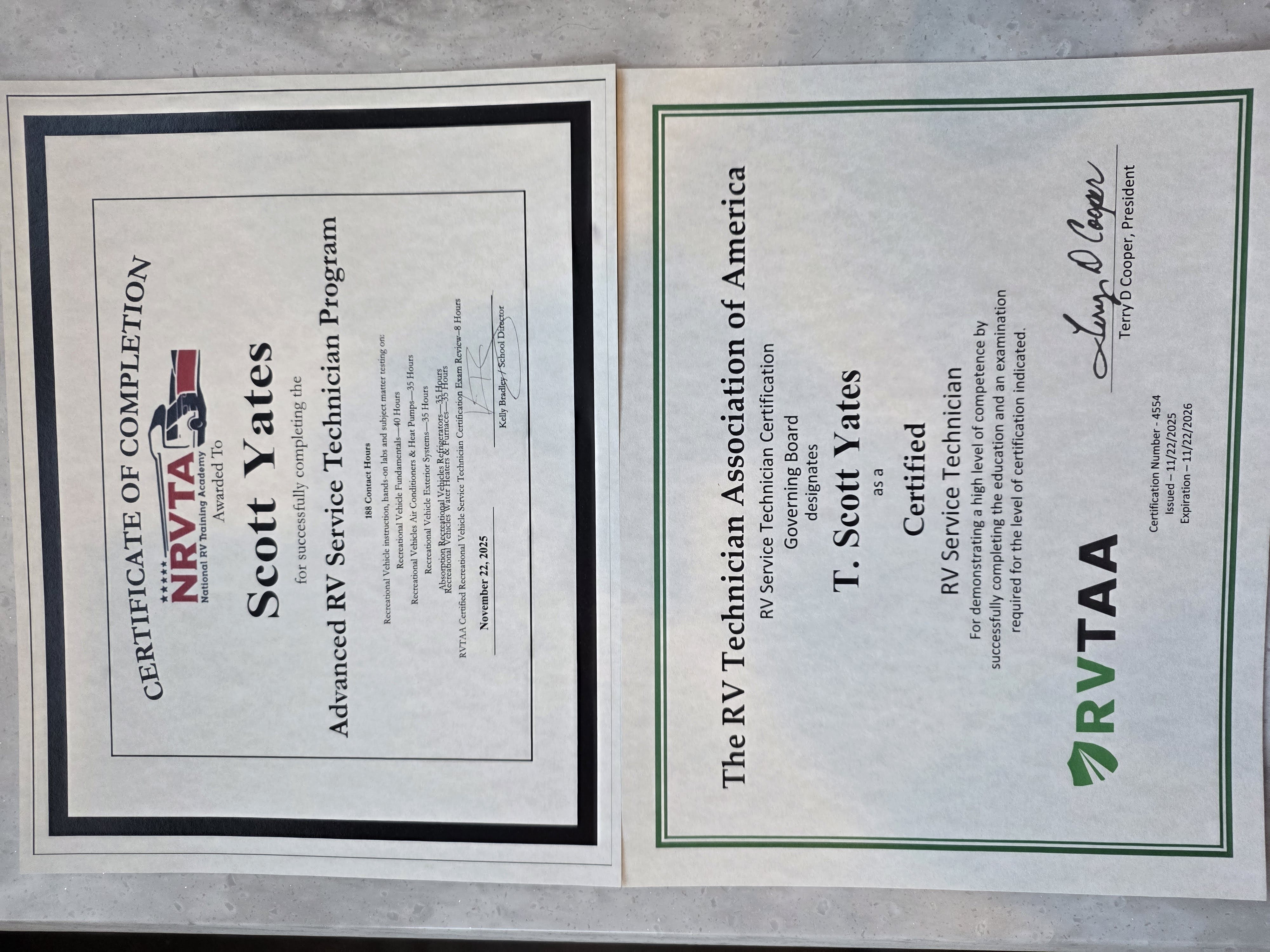 NRVTA / RVTAA certified