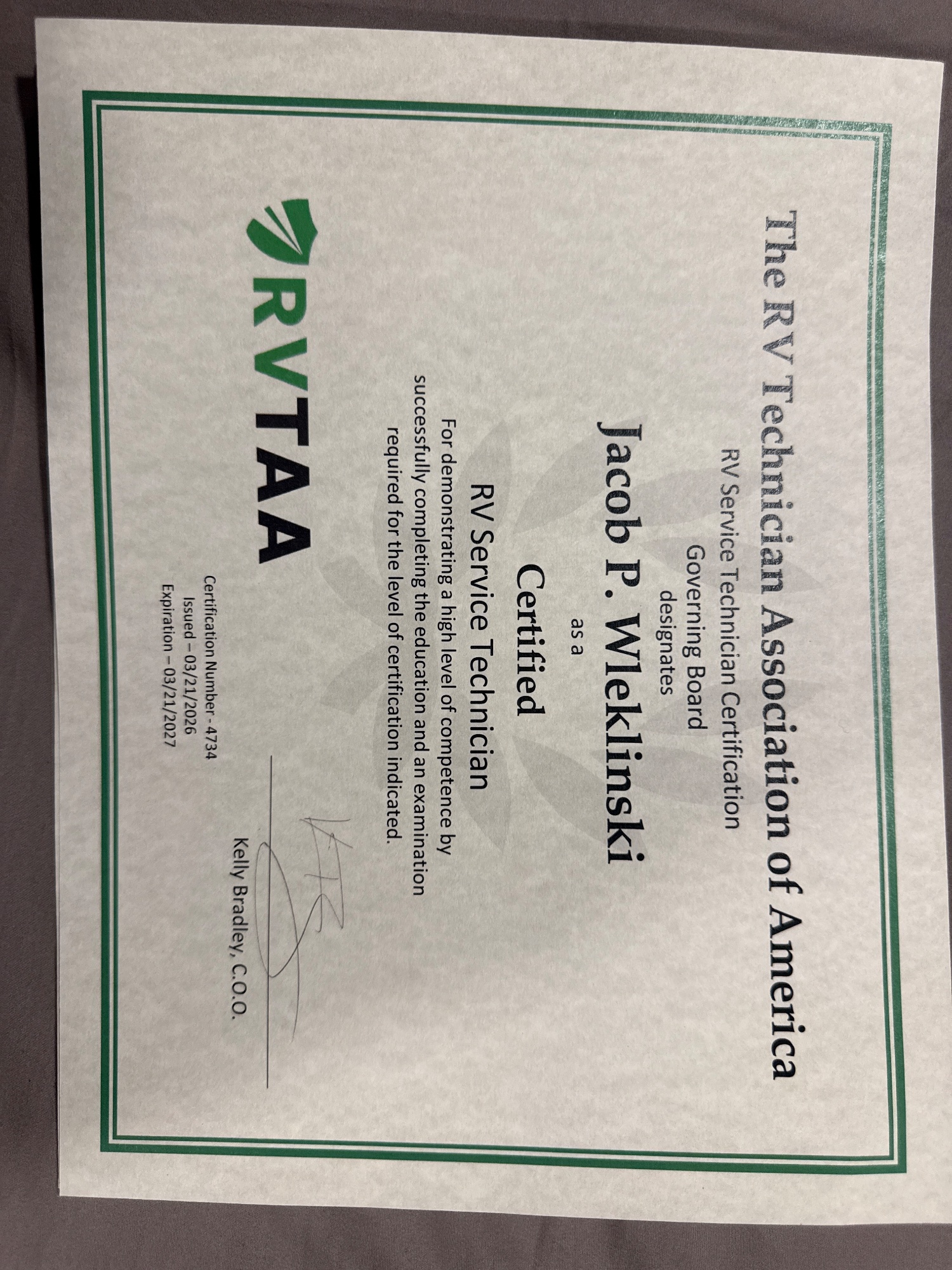 NRVTA / RVTAA certified