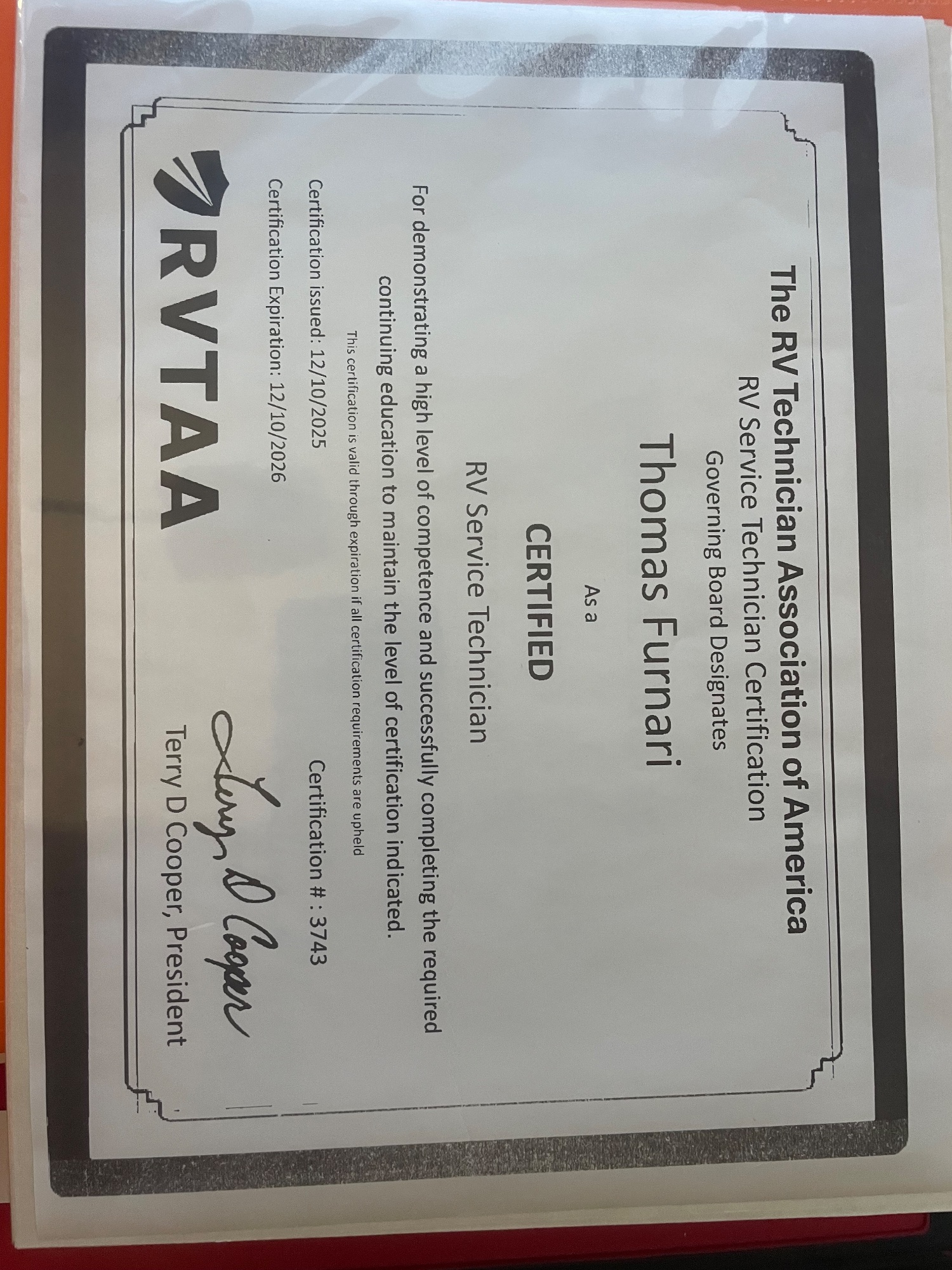 NRVTA / RVTAA certified