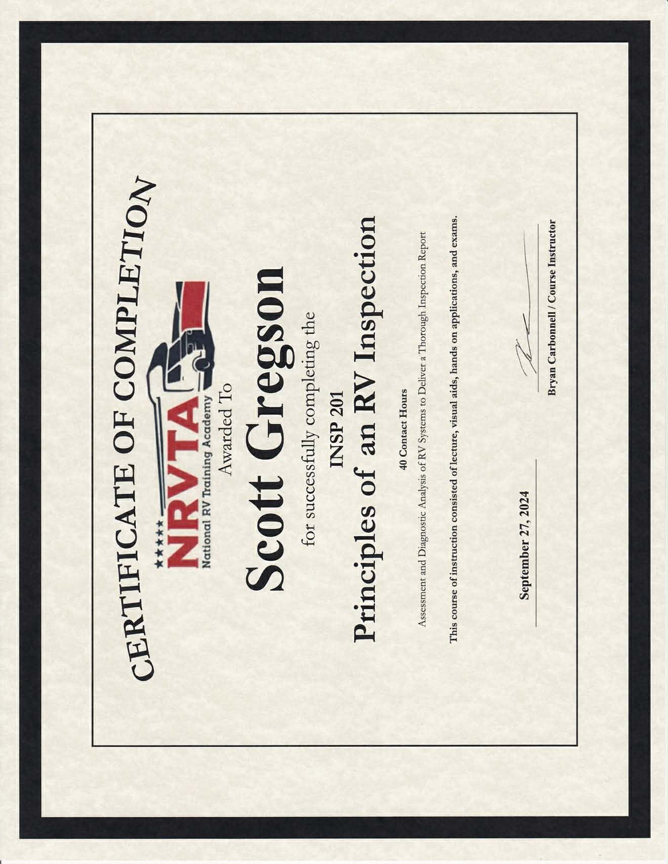 Principles of an RV Inspection Certificate - Scott Gregson