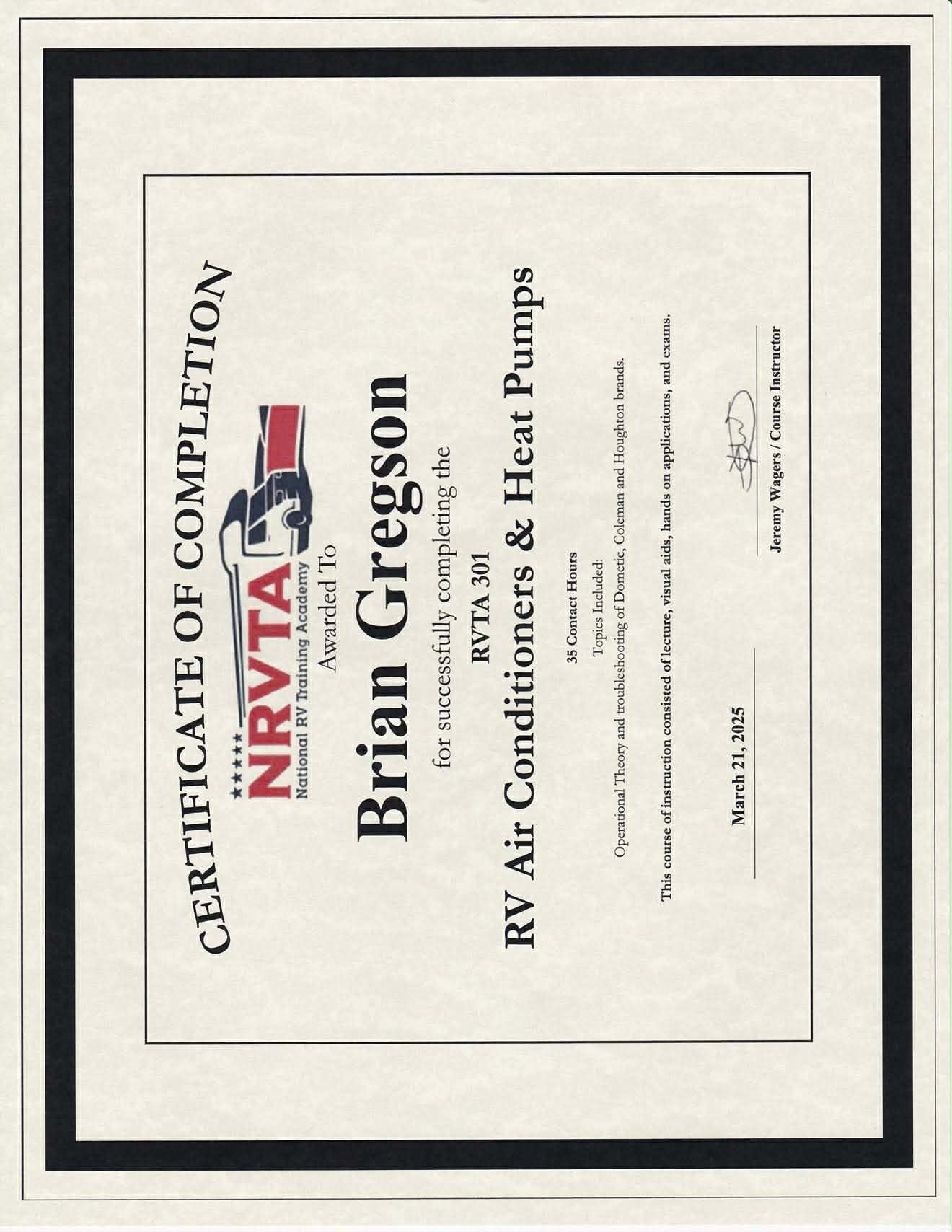 RV A/C and Heat Pumps Specialist - Brian Gregson