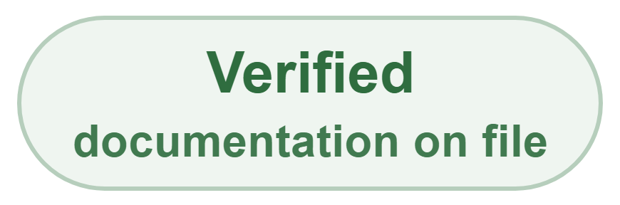 The green Verified badge, with documentation on file under it.