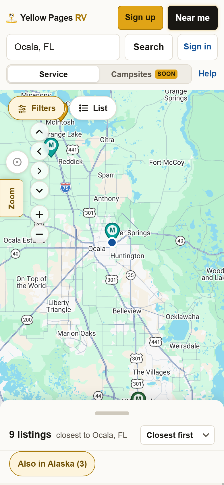 The Zoom tab on the left of the map opened into four arrow buttons and plus and minus buttons.